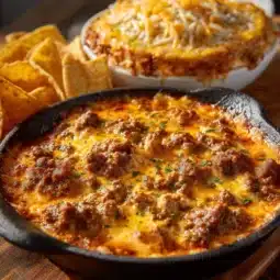 Crockpot Sunday Funday Dip served with tortilla chips and toppings
