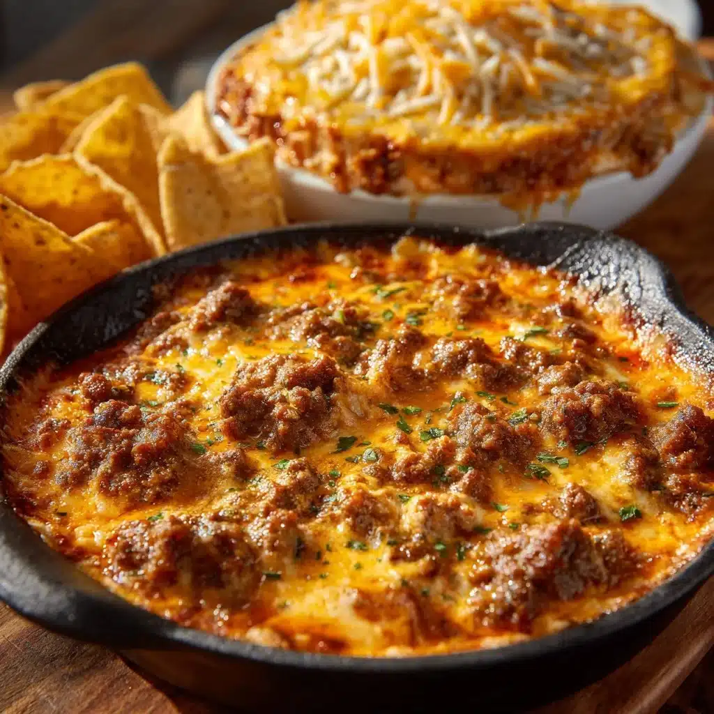 Crockpot Sunday Funday Dip served with tortilla chips and toppings
