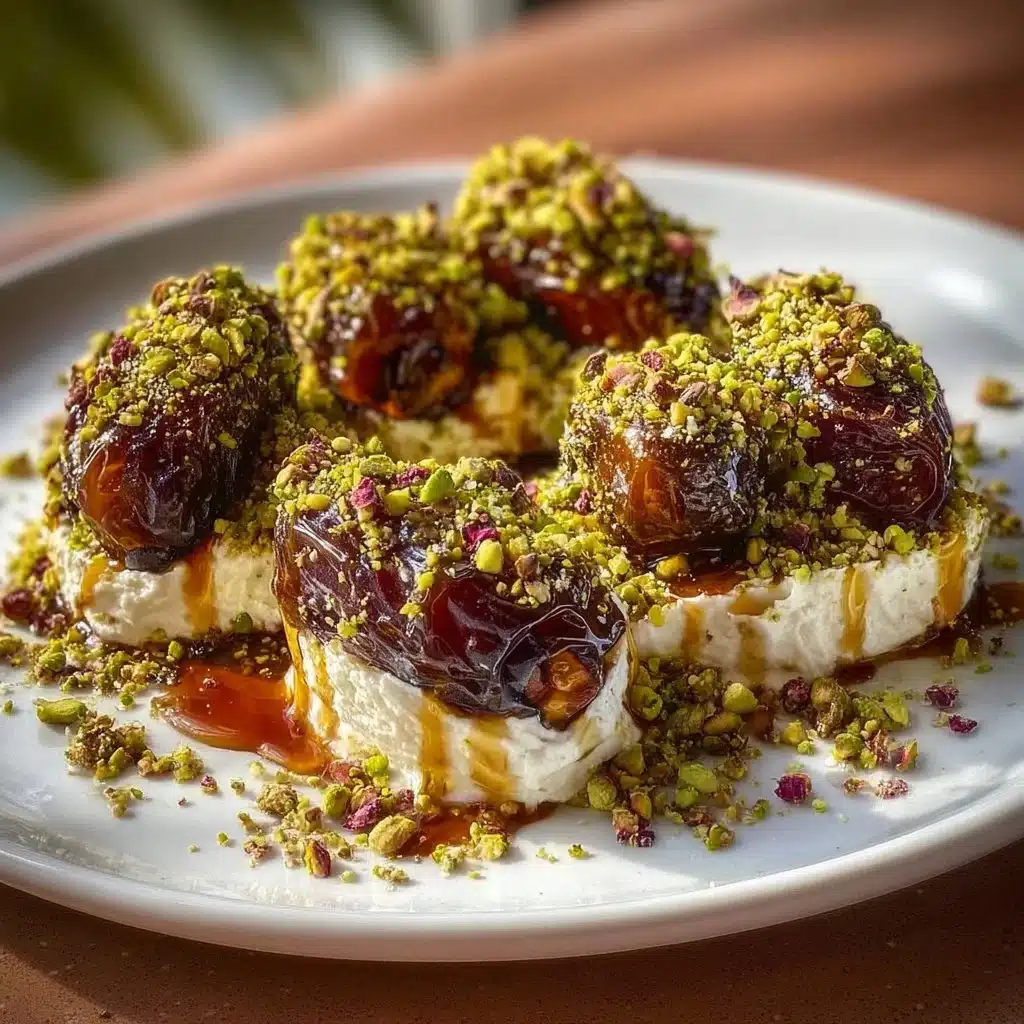 Delicious dates cream cheese bites with pistachio and honey topping