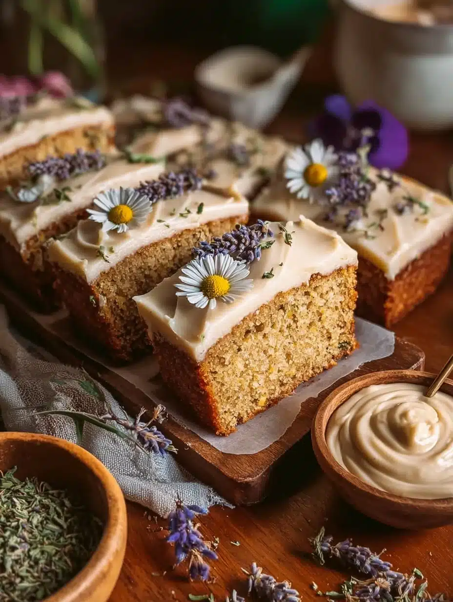 Earl Grey Lavender Sheet Cake with Lemon Frosting on a decorative plate
