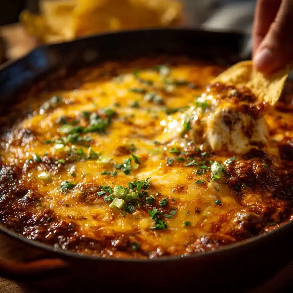 Bowl of Easy 3 Ingredient Chili Cheese Dip with tortilla chips