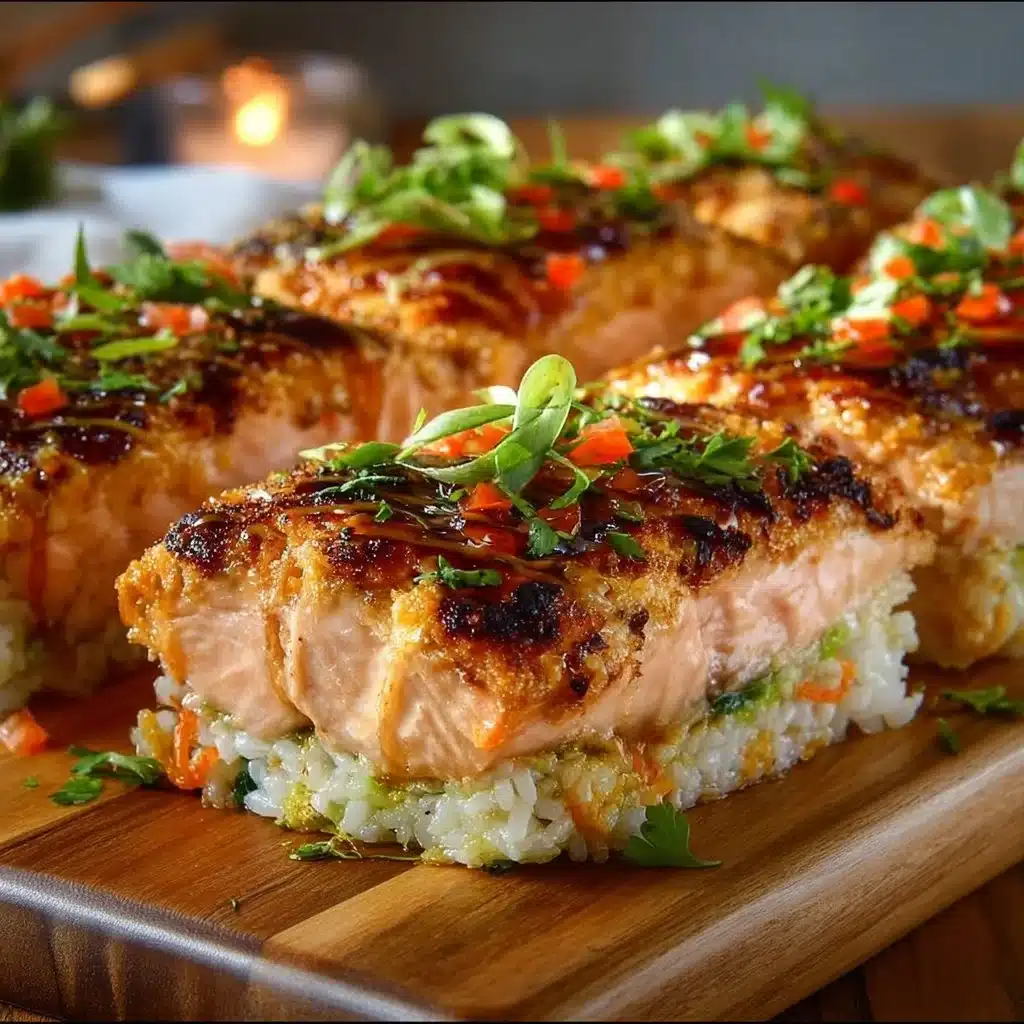 Baked spicy salmon sushi ready to serve in a dish