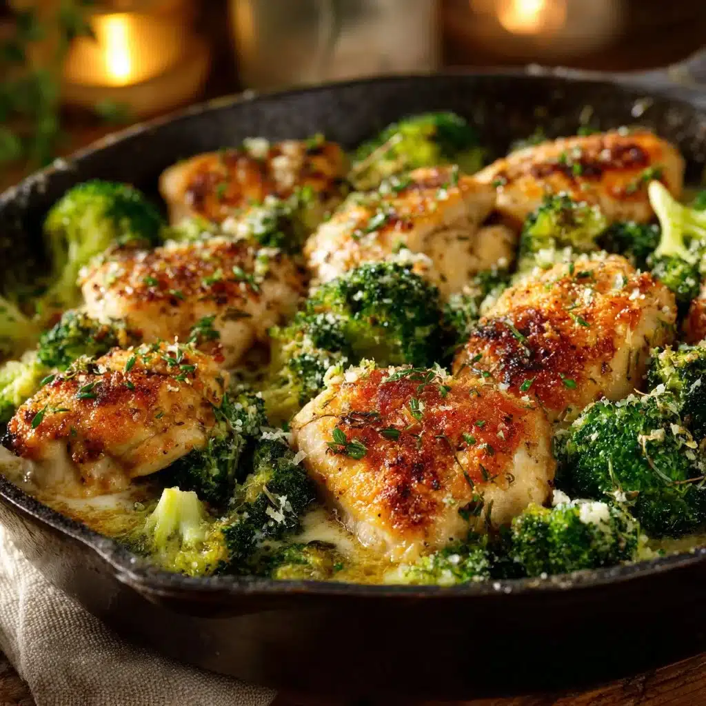 Plate of Garlic Parmesan Chicken served with broccoli garnish