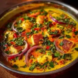 Bowl of Ginger Turmeric Coconut Soup with fresh herbs and spices