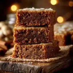 Delicious homemade Gingerbread Bars topped with frosting and holiday decorations