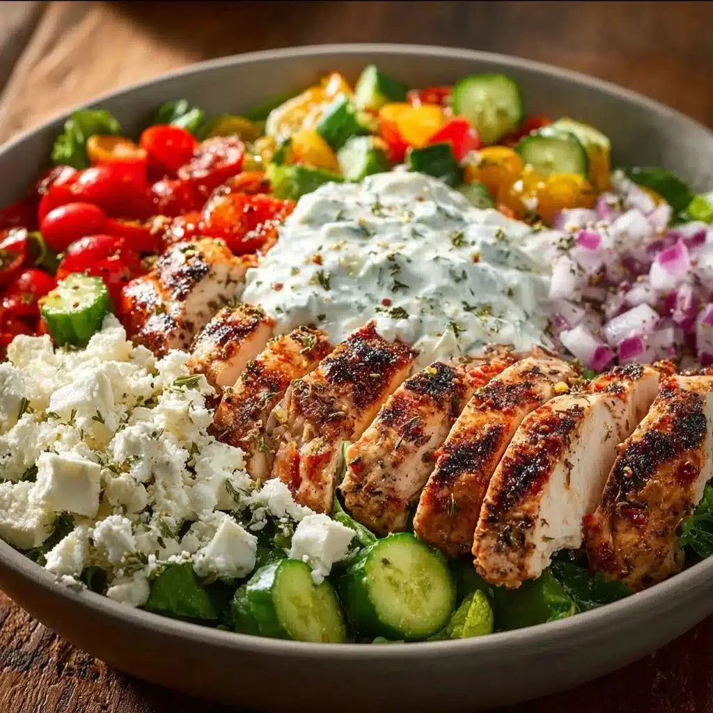 Delicious Greek Chicken Bowl with fresh vegetables and herbs