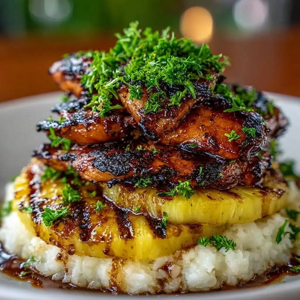 Delicious Hawaiian Huli Huli Chicken Stack served with fresh vegetables.
