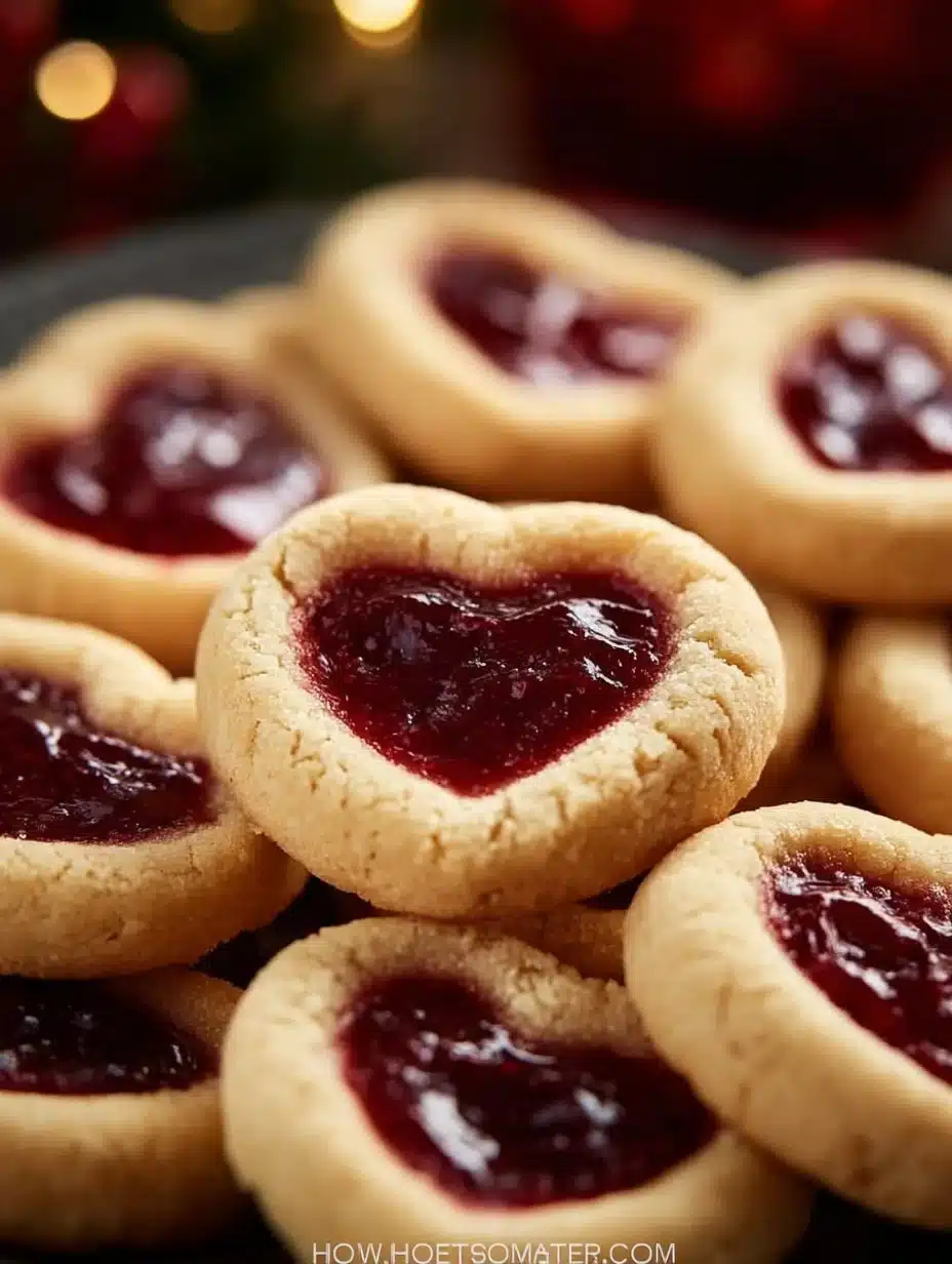 Plate of Heart Jam Cookies with raspberry filling and powdered sugar
