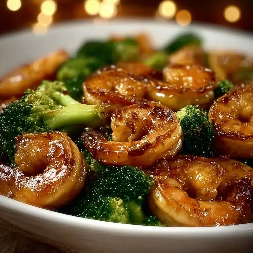 High-protein honey garlic shrimp served on a plate with garnish.