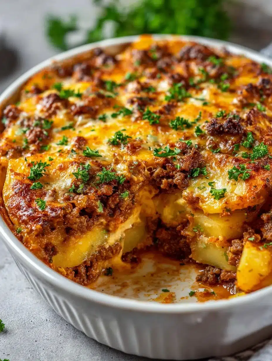Delicious Hobo Casserole served in a rustic dish, highlighting its hearty ingredients.