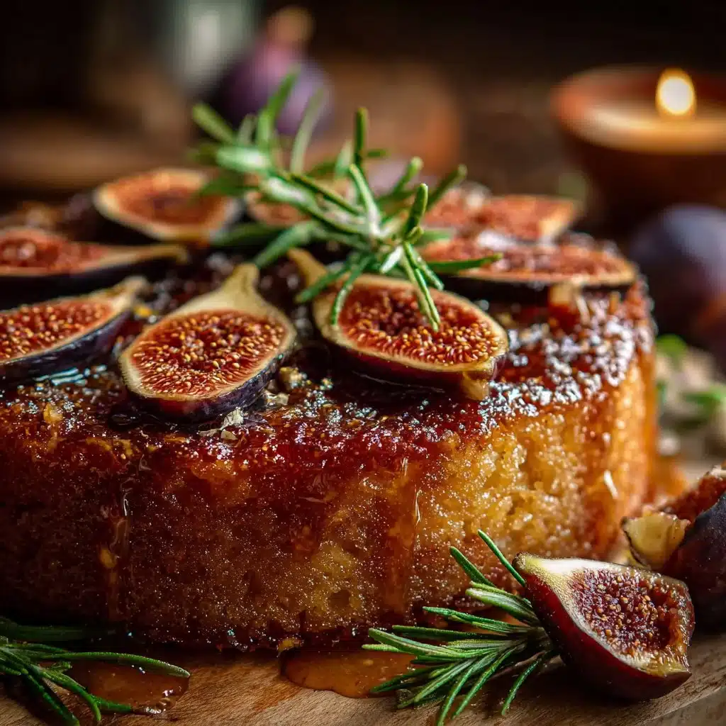 Honey and Rosemary Upside Down Fig Cake served on a rustic plate