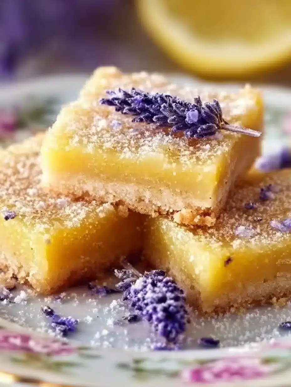 Lavender Lemon Bars with zesty lemon topping and lavender flowers for decoration