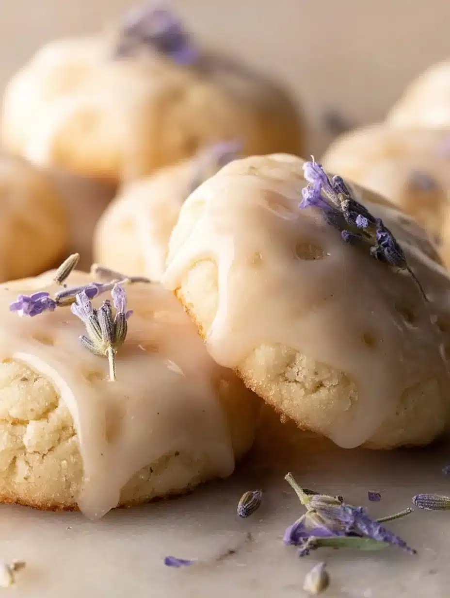 Lavender Lemon Cookies decorated with lemon zest and lavender sprigs