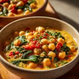 Delicious Marry Me Chickpeas served in a bowl with fresh herbs
