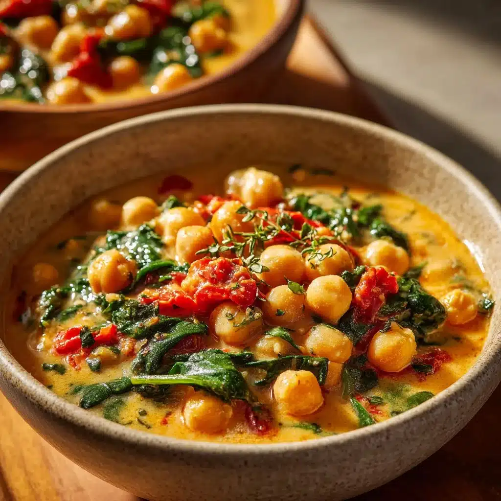 Delicious Marry Me Chickpeas served in a bowl with fresh herbs