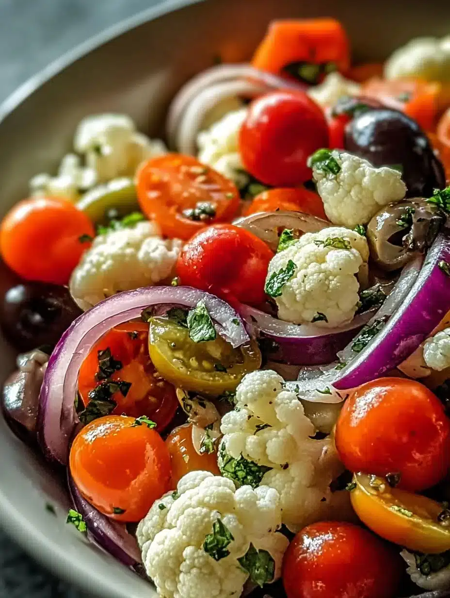 Mediterranean Cauliflower Salad with marinated vegetables and herbs