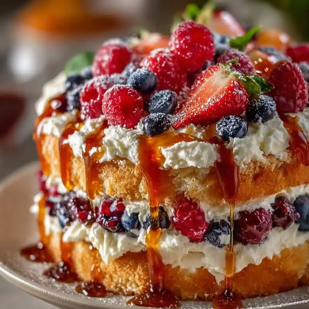 No-Bake Heaven on Earth Cake with layers of cream and fruit