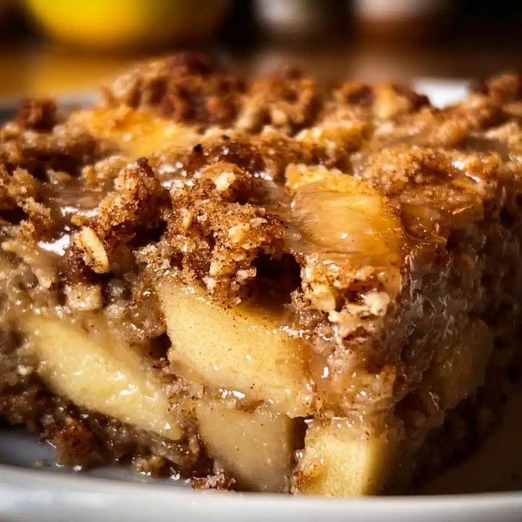 Baked oatmeal with apples, cinnamon, and nuts in a cozy breakfast dish