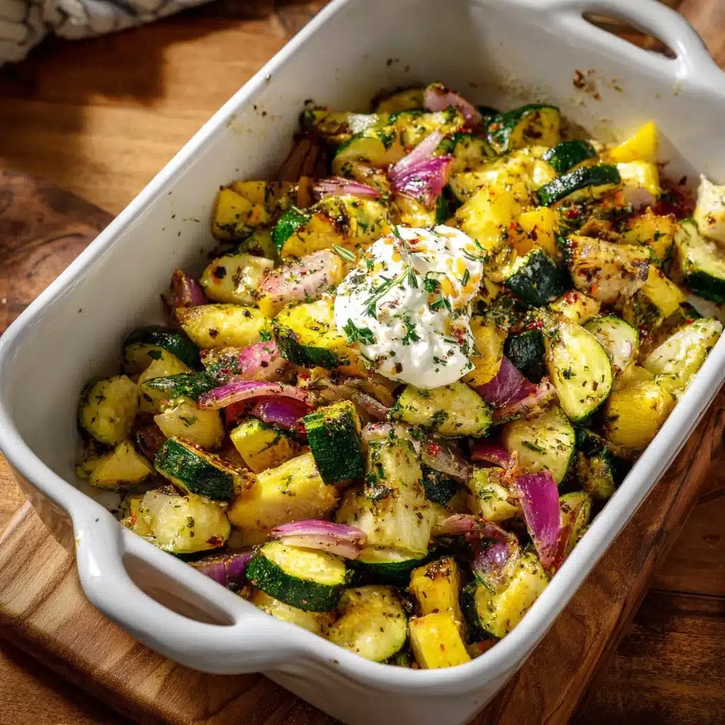 One Tray Creamy Zucchini Pasta dish served with fresh herbs