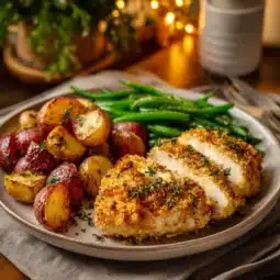 Parmesan Crusted Chicken Sheet Pan Dinner with fresh vegetables