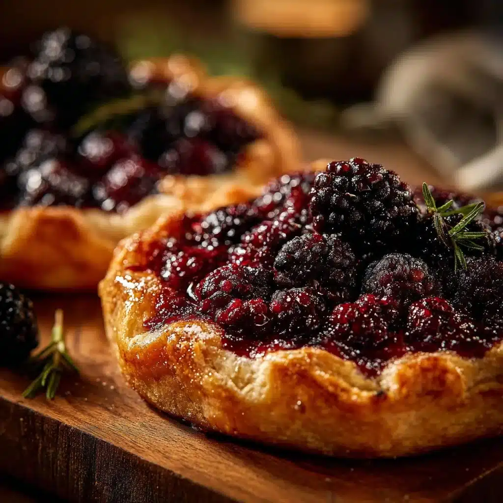 Delicious blackberry lavender galette served on a rustic wooden table