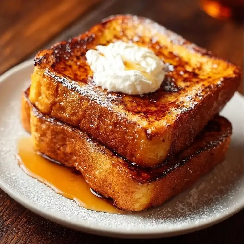 Delicious homemade Pumpkin French Toast served with maple syrup and whipped cream.
