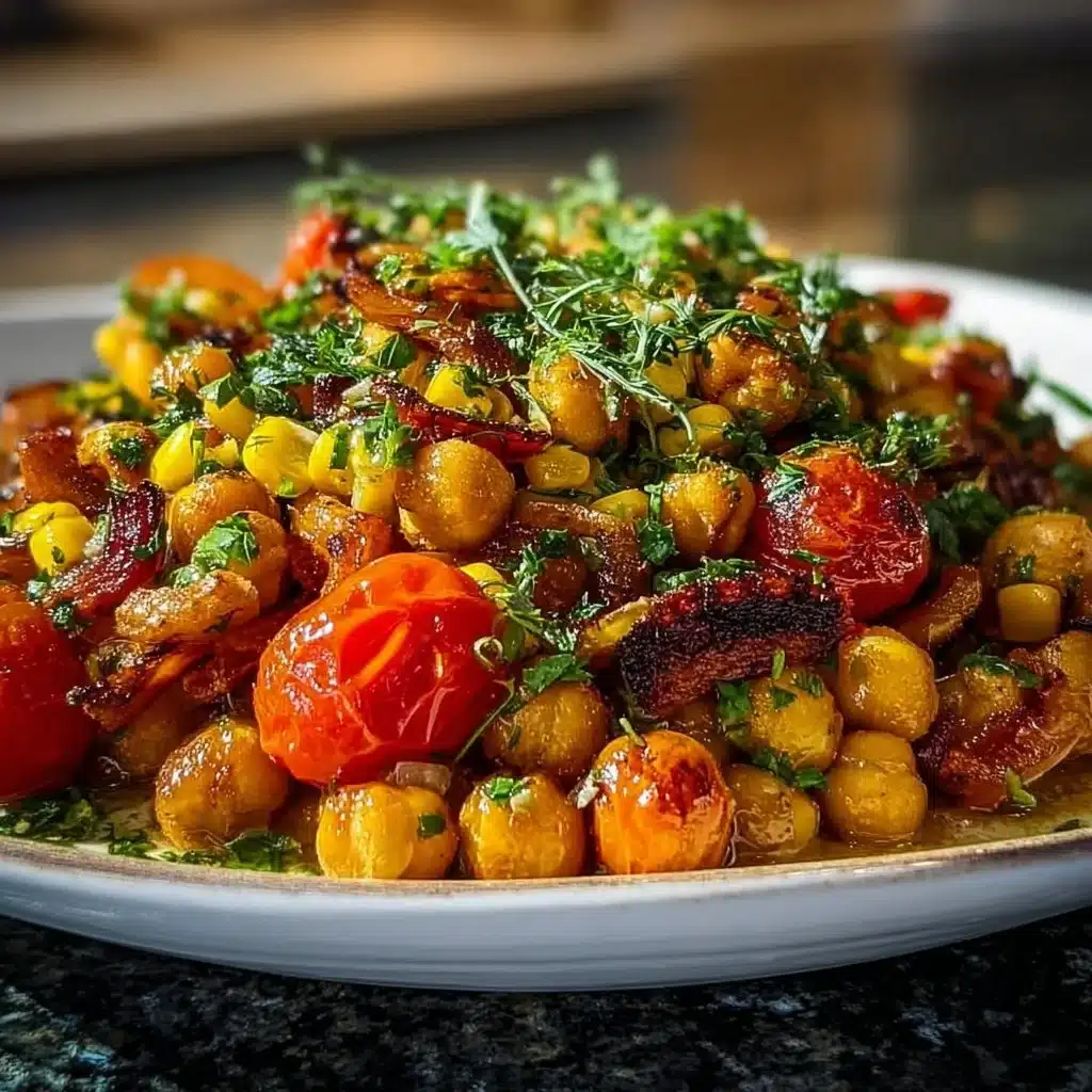 Delicious roasted chickpea corn mix in a bowl, a healthy snack option.