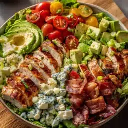 Savory BLT Chicken Salad with bacon, chicken, and fresh vegetables