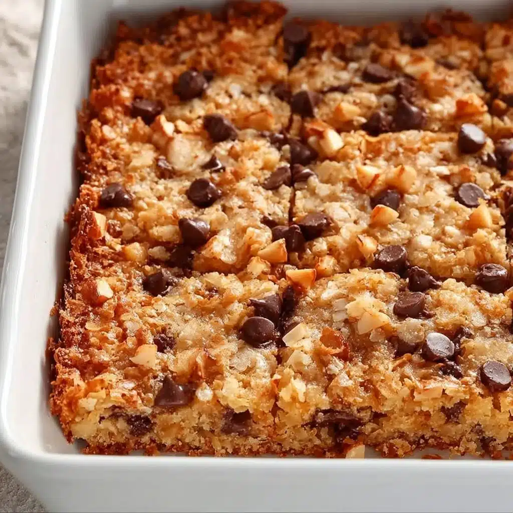 Baked German chocolate cookie bars with chocolate and coconut topping