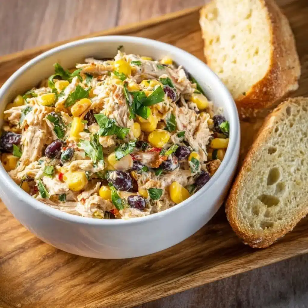 A vibrant Southwest Chicken Salad with grilled chicken, corn, and avocados