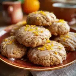 Baked spiced orange clove cookies arranged on a festive plate.