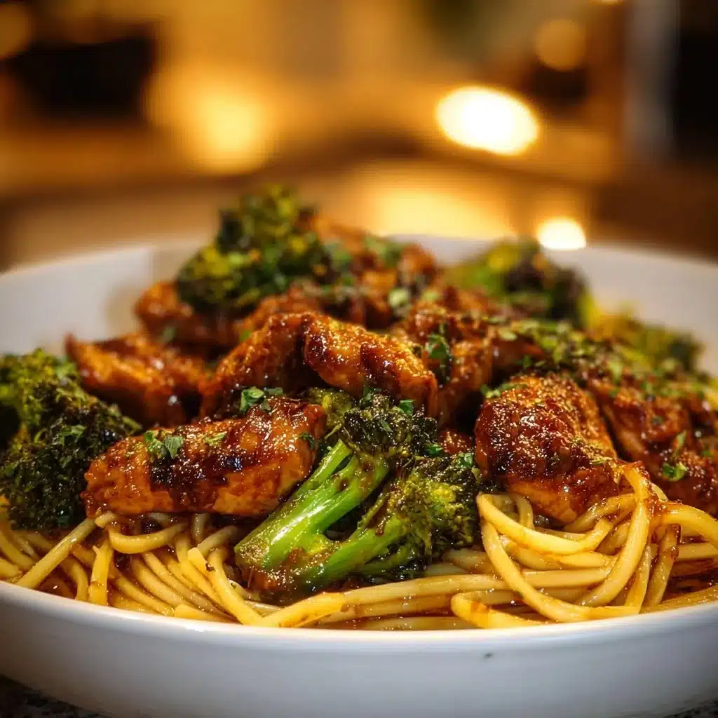 Delicious Spicy Garlic Chicken and Broccoli Noodle Bowl for a healthy meal