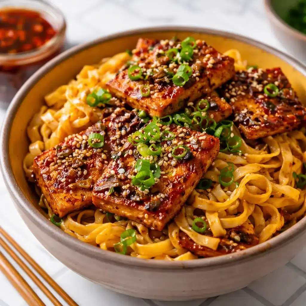 A delicious bowl of Spicy Garlic Chicken and Broccoli Noodles garnished with scallions.