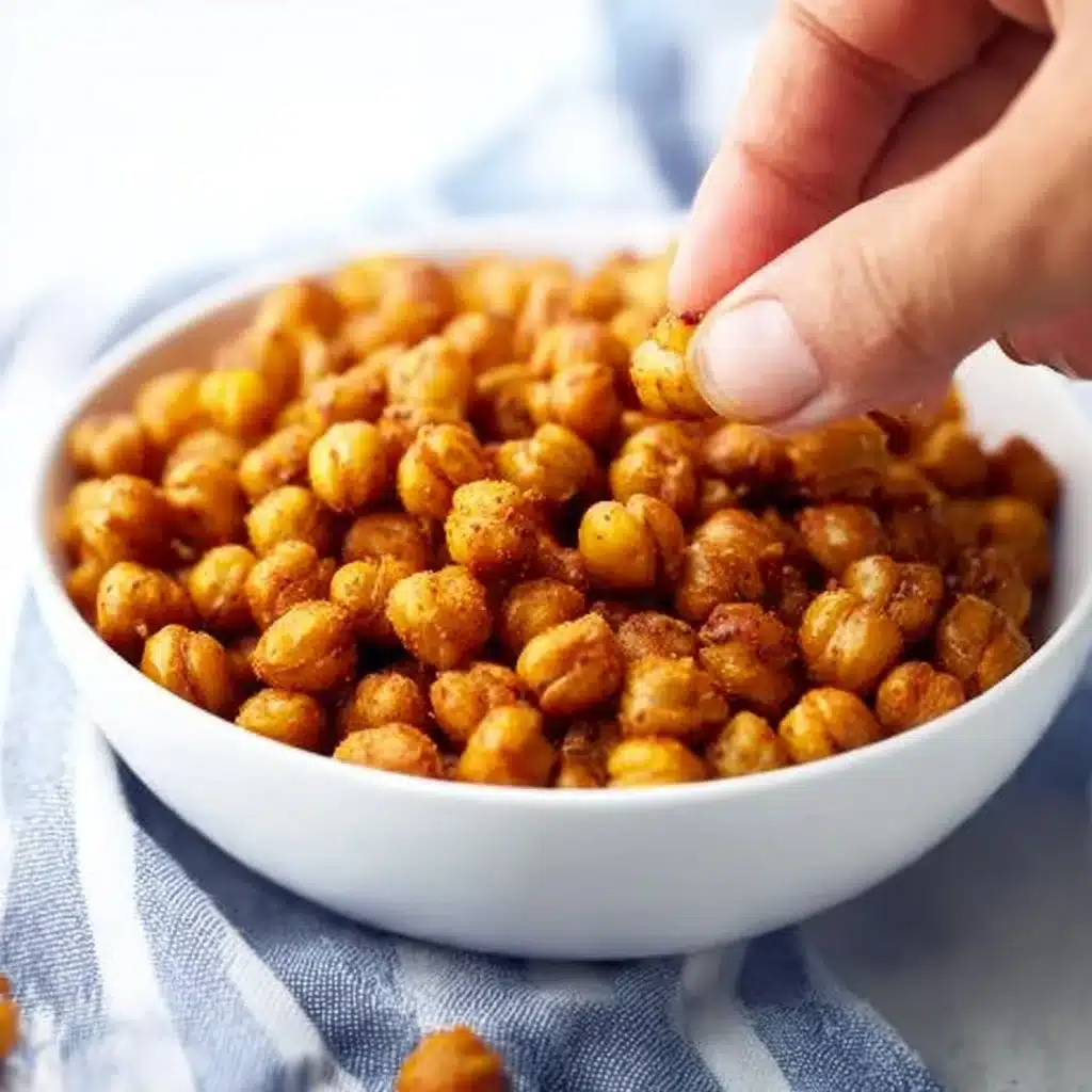 Bowl of spicy roasted chickpeas served as a healthy snack
