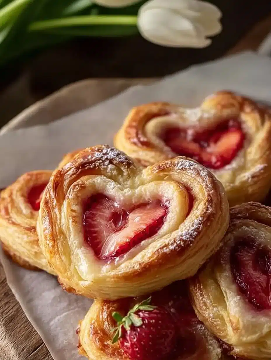 Fresh strawberry puff pastry danishes with a golden flaky crust