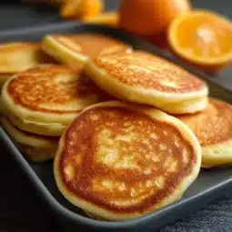 Plate of fluffy sweet Mexican pancakes topped with syrup and fruit