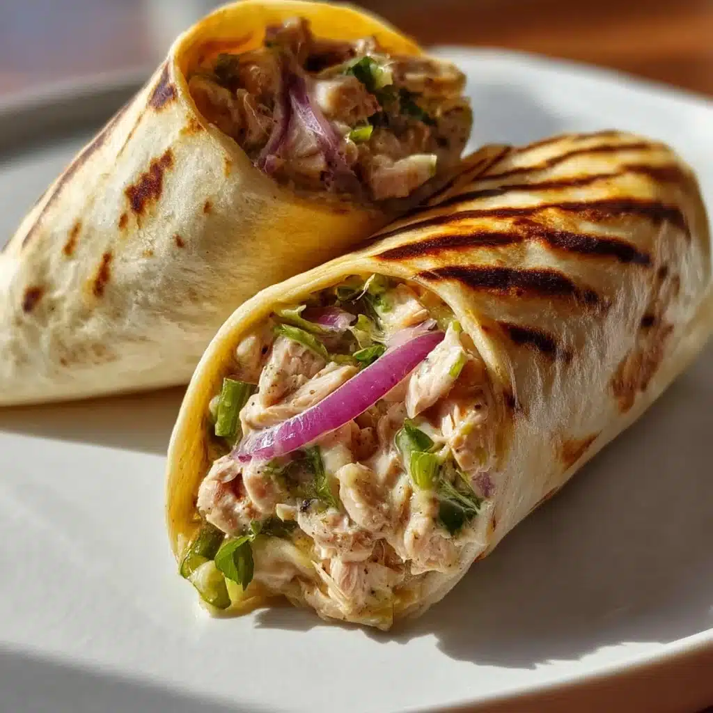Delicious tuna wrap filled with fresh vegetables and creamy dressing.