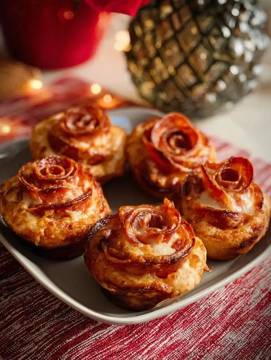 Valentine's Day pizza roses served on a plate, heart-shaped food presentation.
