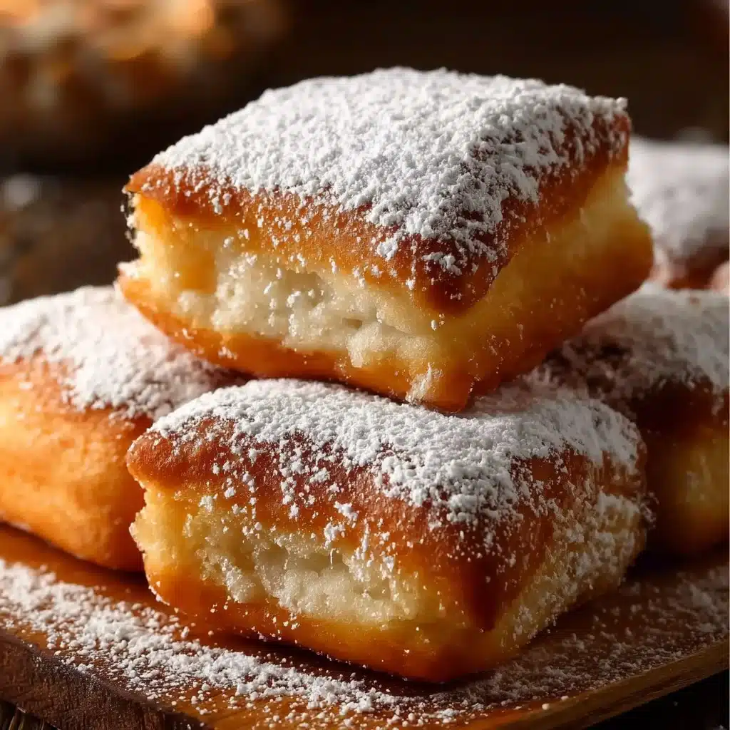 Freshly made Vanilla French Beignets dusted with powdered sugar.