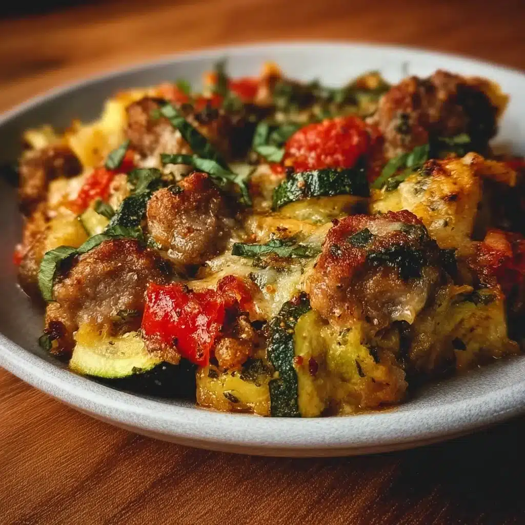 Zucchini Sausage Casserole with savory sausage and fresh zucchini baked together