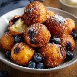Air Fryer Blueberry Cottage Cheese Donut Holes served on a plate