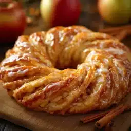 Delicious homemade Apple Kringle pastry with spiced apple filling.