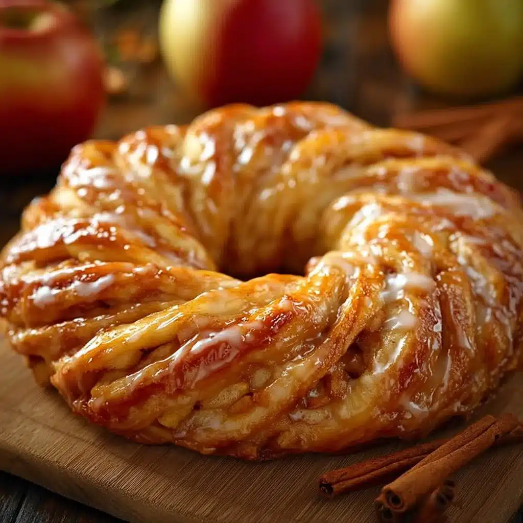 Delicious homemade Apple Kringle pastry with spiced apple filling.