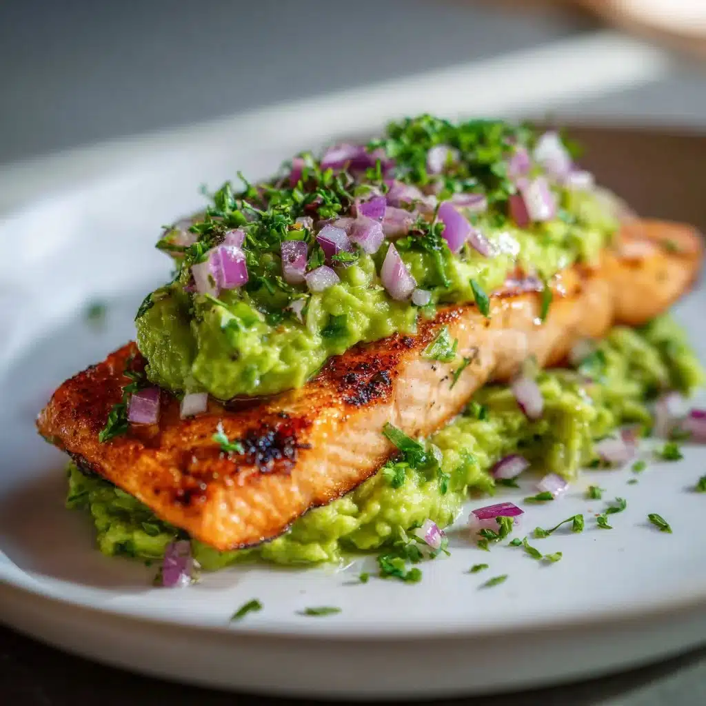 Delicious baked salmon with herbs and lemon on a serving plate