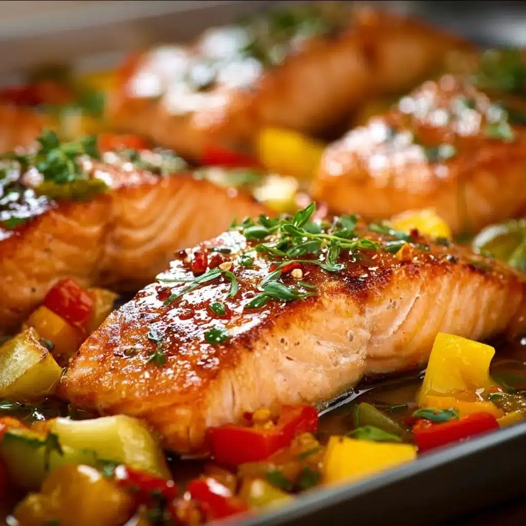 Delicious baked salmon served with herbs and lemon