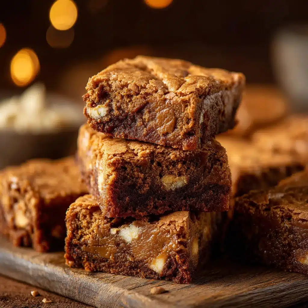 Delicious homemade Biscoff Blondies arranged on a plate