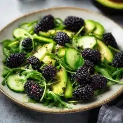 Blackberry Avocado Salad with arugula, vibrant colors and fresh ingredients