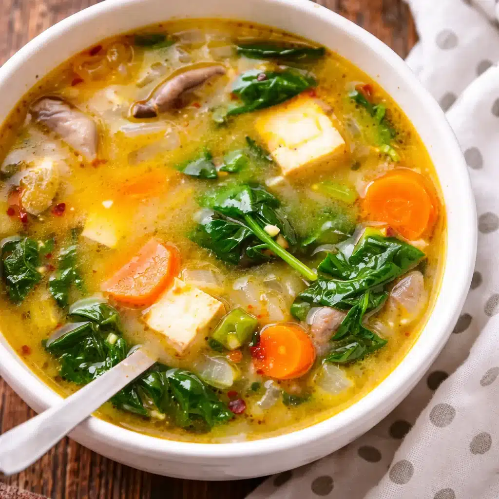 Bowl of Anti-Inflammatory Miso Ginger Broth with Lemon, ginger, and vegetables.
