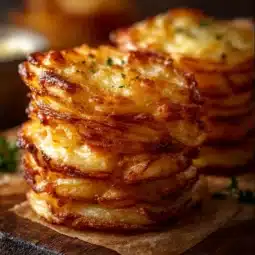 Delicious cheesy potato stacks baked to perfection with melted cheese.