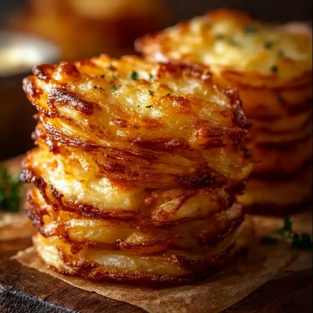Delicious cheesy potato stacks baked to perfection with melted cheese.